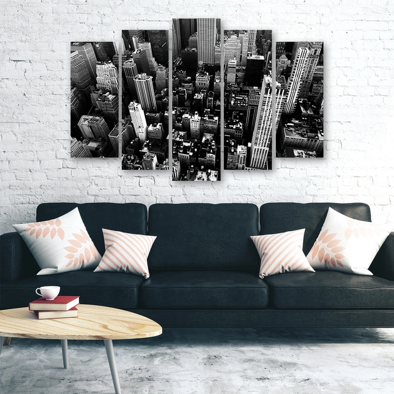 Leinwandbild 5 teilig, New York City Schwarz und Weiß USA 