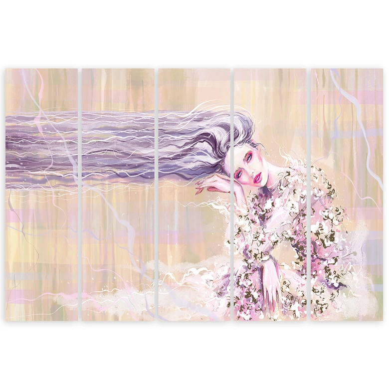 Impression sur toile en 5 parties, Une femme aux cheveux longs 