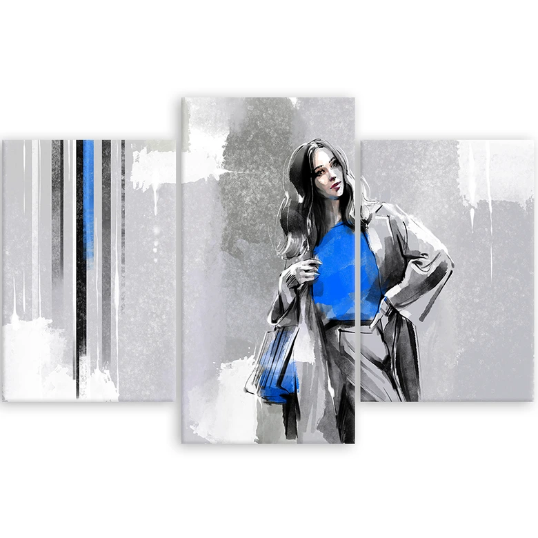 3-delige canvas print, Een vrouw in een jas 