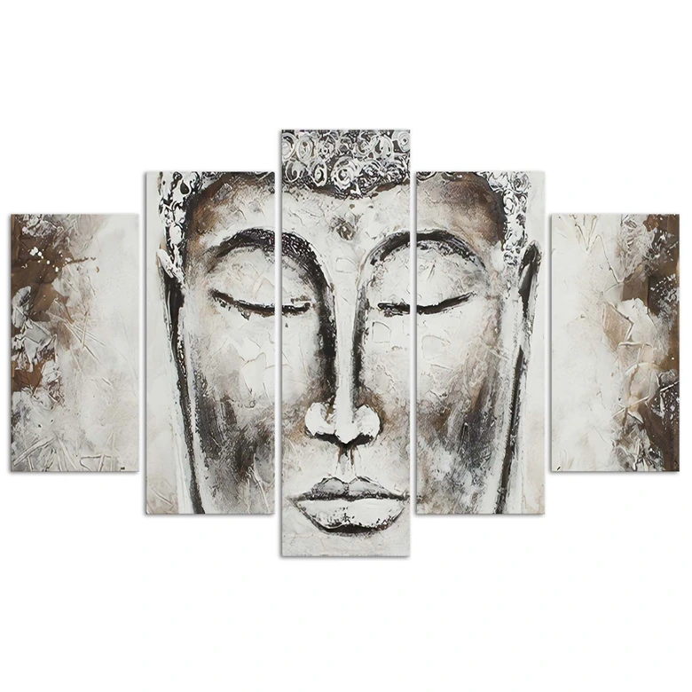 Leinwandbild 5 teilig, Buddha Grey Zen Spa 