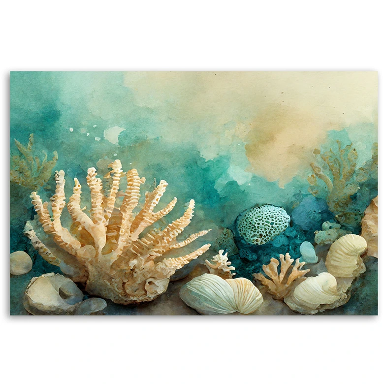 Leinwandbild, Seemuscheln türkis 