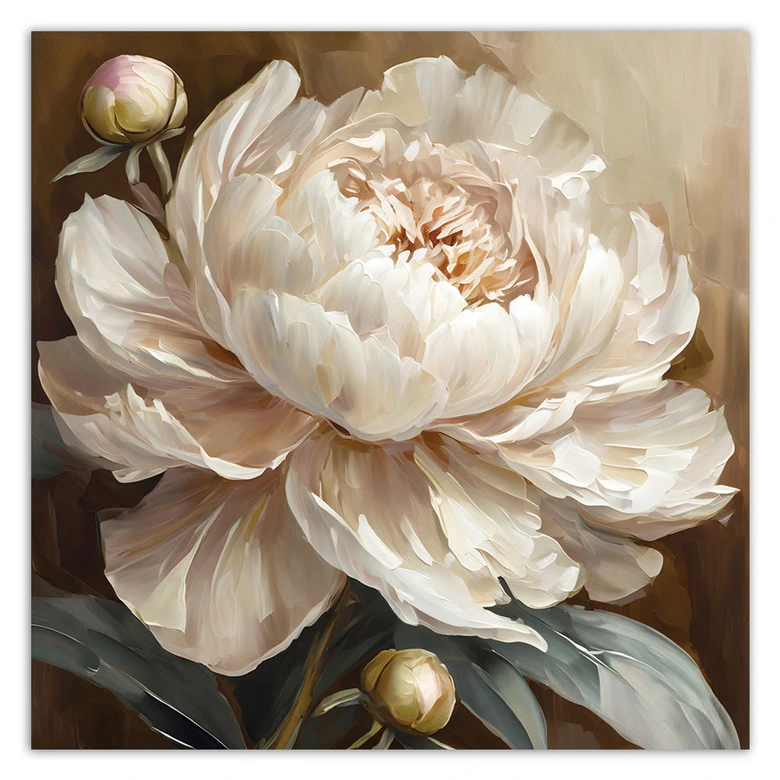 Leinwandbild Pfingstrose beige gemalt 