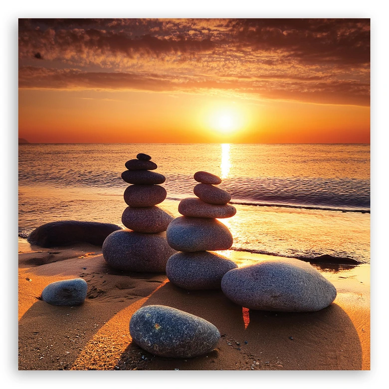 Leinwandbild Sonnenuntergang Zen-Steine 