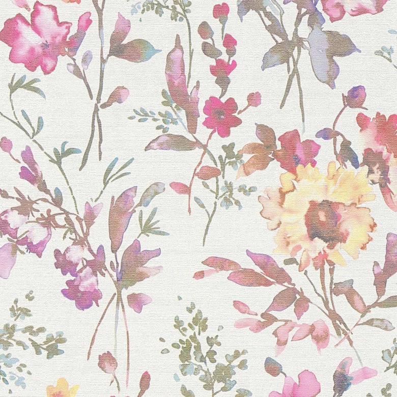 COSMOPOLITAN floral wallpaper white pink - floral non-woven wallpaper watercolor living room 