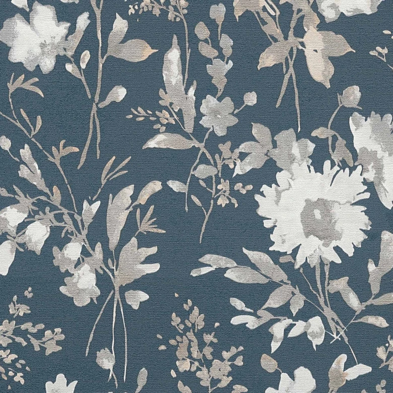 COSMOPOLITAN Papier peint intissé floral aquarelle bleu-gris blanc - papier peint fleuri moderne 
