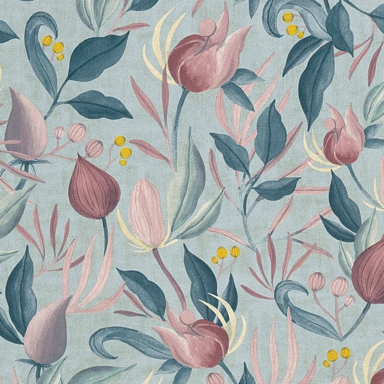COSMOPOLITAN Designer Tapete floral Hellblau Rosa - Schlafzimmer Vliestapete 