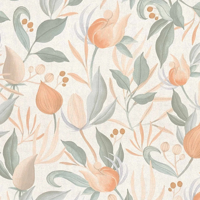 COSMOPOLITAN Blumen Trend-Tapete Creme Apricot - Vliestapete Blüten und Blätter 