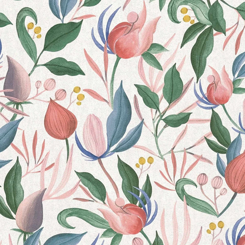 COSMOPOLITAN Tapete florales Design Weiß Grün Rosa Botanische Vliestapete Blumen 
