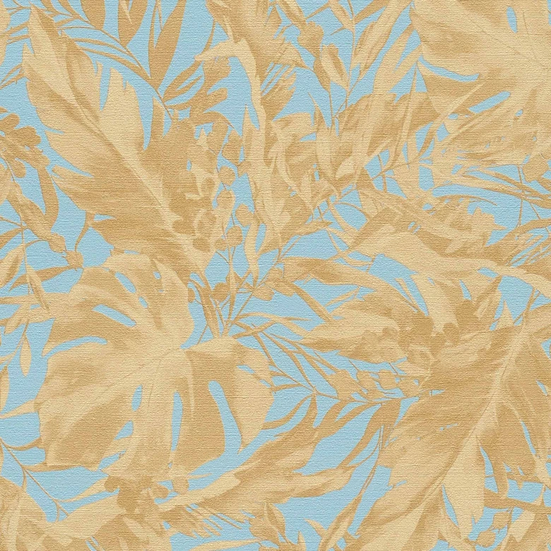 COSMOPOLITAN Tapete Dschungeloptik Blau Gold - natürliche Botanic Vliestapete 