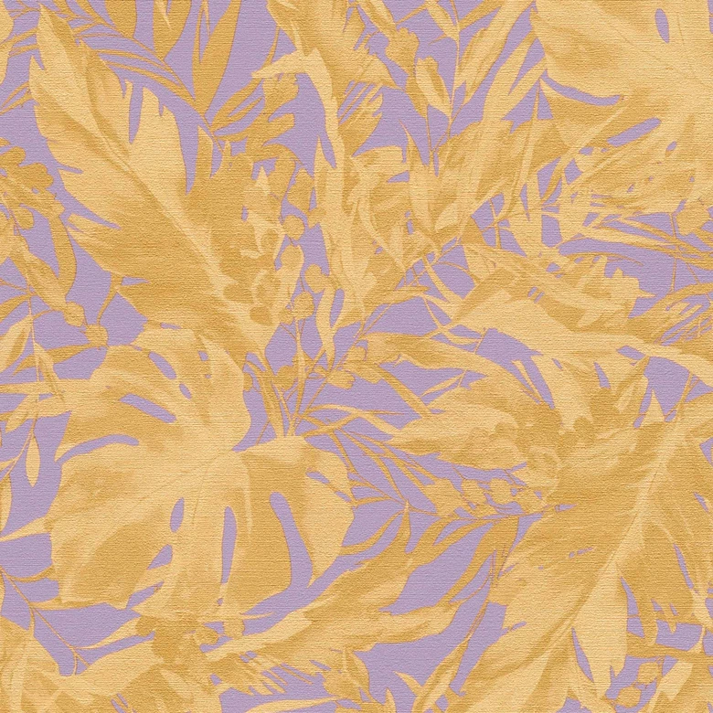 COSMOPOLITAN Palmenblatt Tapete Lila Gold - Botanische Dschungel-Vliestapete 