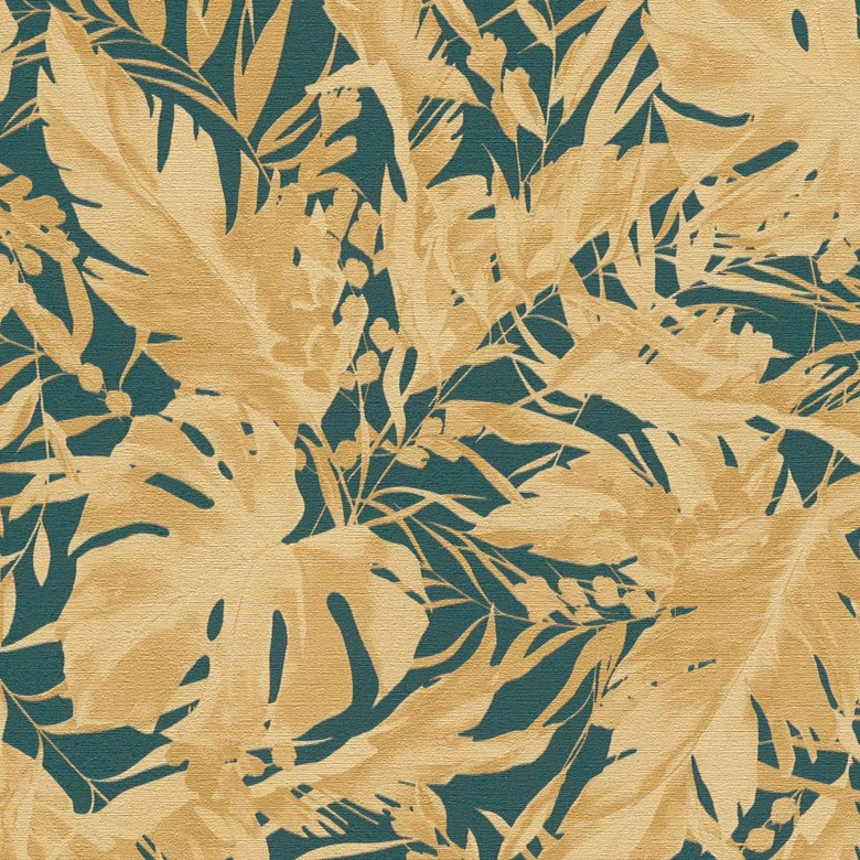 COSMOPOLITAN Tapete Dschungeloptik Petrol Goldbeige - Designer Vliestapete 
