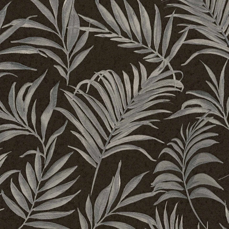 COSMOPOLITAN non-woven wallpaper black silver leaves - stylish non-woven wallpaper bedroom 