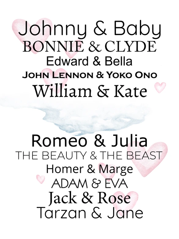 Poster Beroemde Koppels + Gepersonaliseerde Tekst 