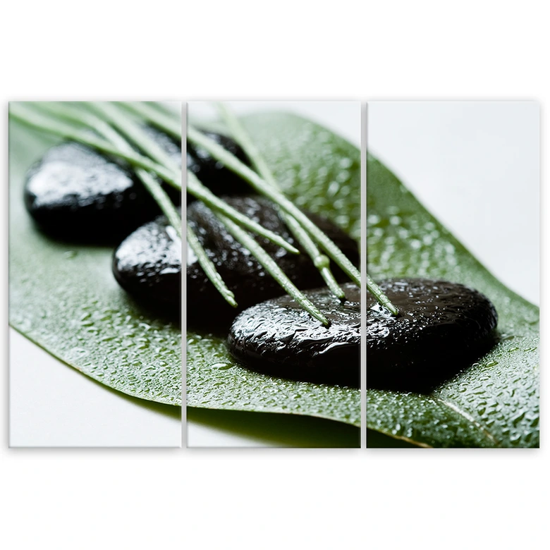 Leinwandbild 3-teilig, Steine Laub Natur Zen 