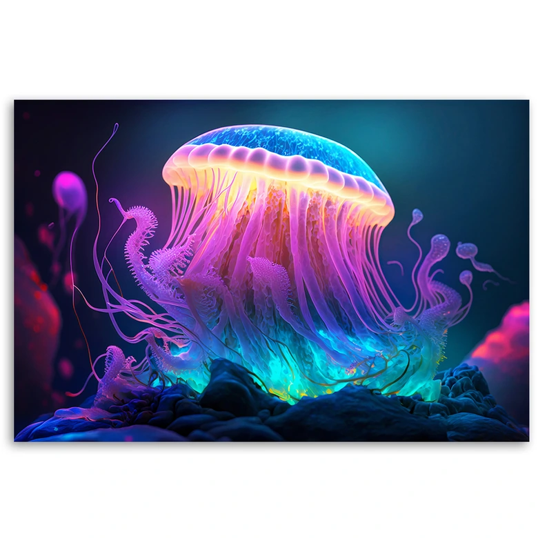 Leinwandbild, Neon-Qualle 