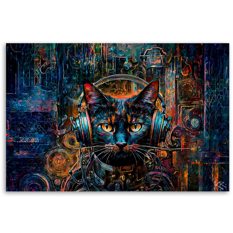 Tableau sur toile, Chat DJ abstrait 