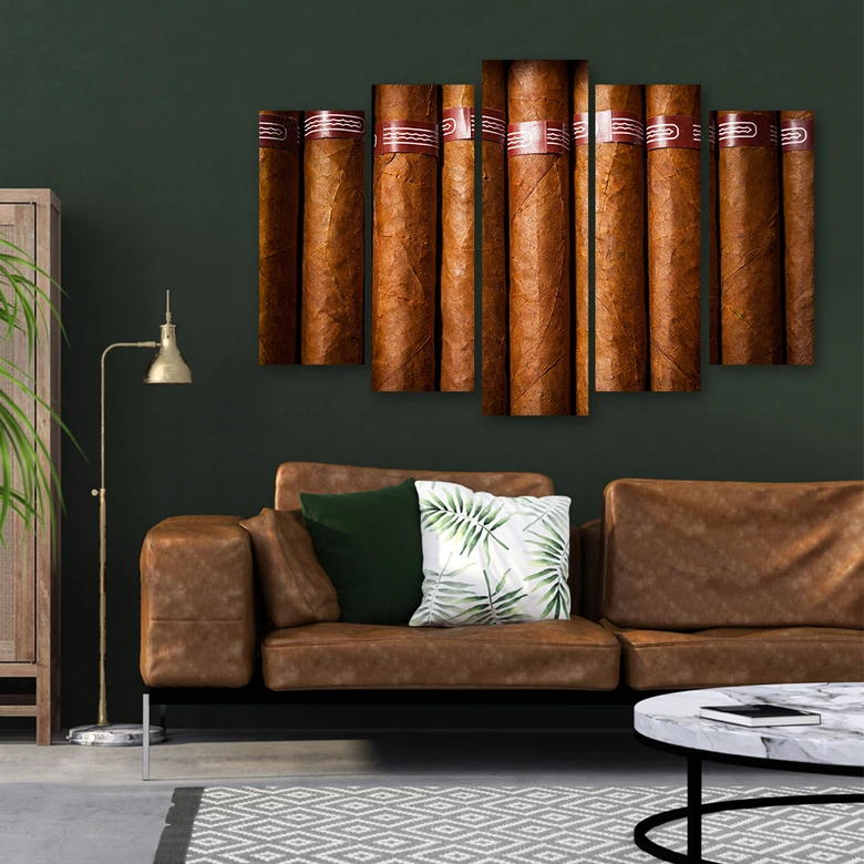 5 stykke lærredstryk, cubansk cigar 