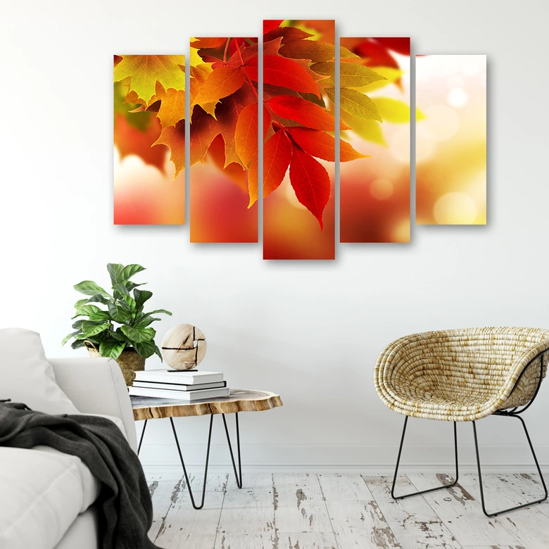 Leinwandbild 5 teilig, Herbstblätter Natur 