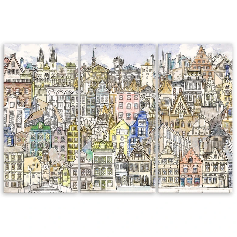 Leinwandbild 3 teilig, Fröhliche Stadt 