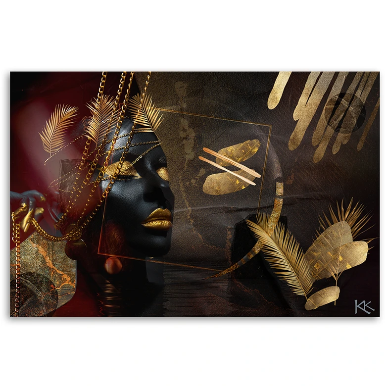 Leinwandbild, Afrikanische Frau Gold Abstraktion 