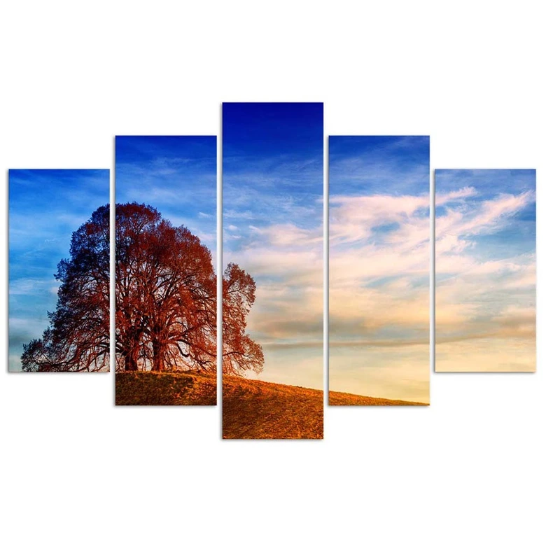 Leinwandbild 5 teilig, Landschaft Baum Berge 