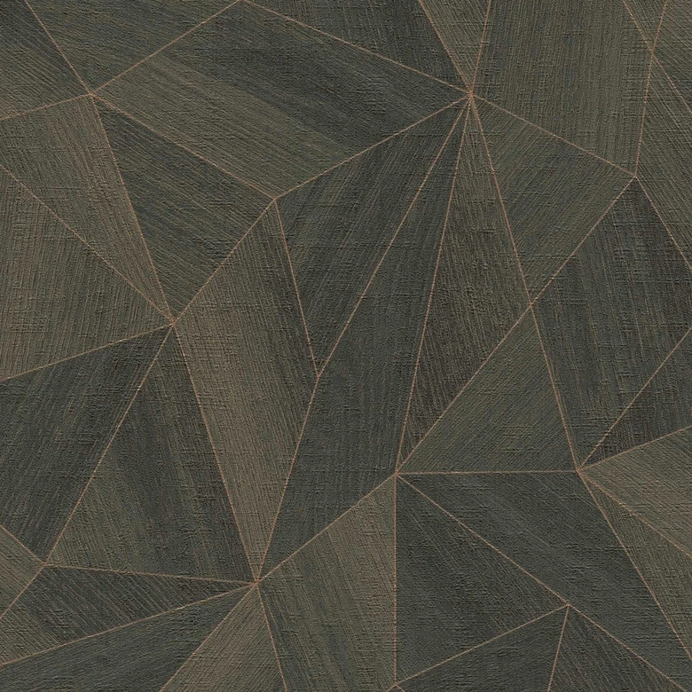 Geometric wallpaper in wood look dark green - non-woven wallpaper modern matt 
