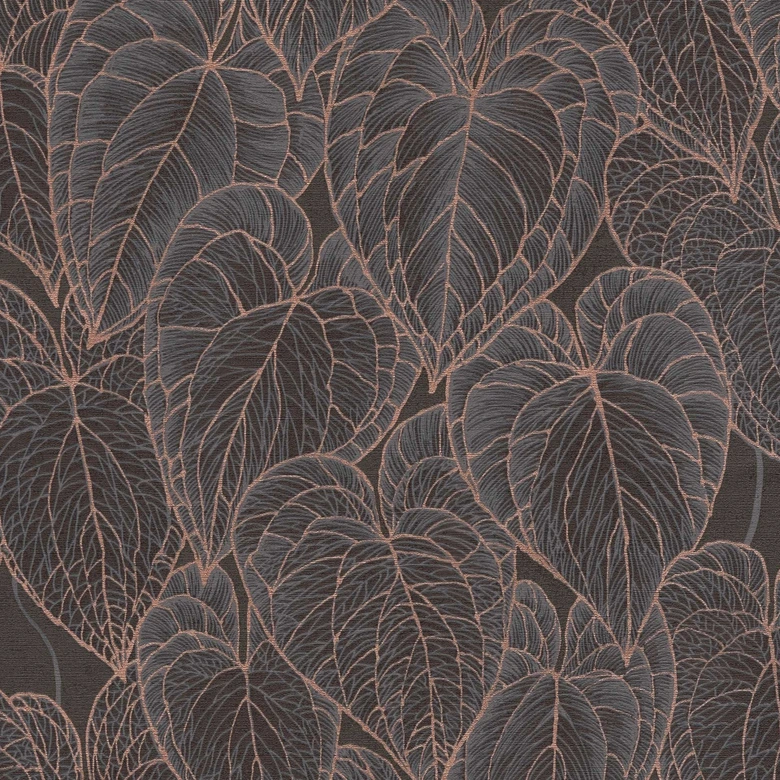 Tropical wallpaper black copper - leaf pattern modern glossy - non-woven wallpaper  
