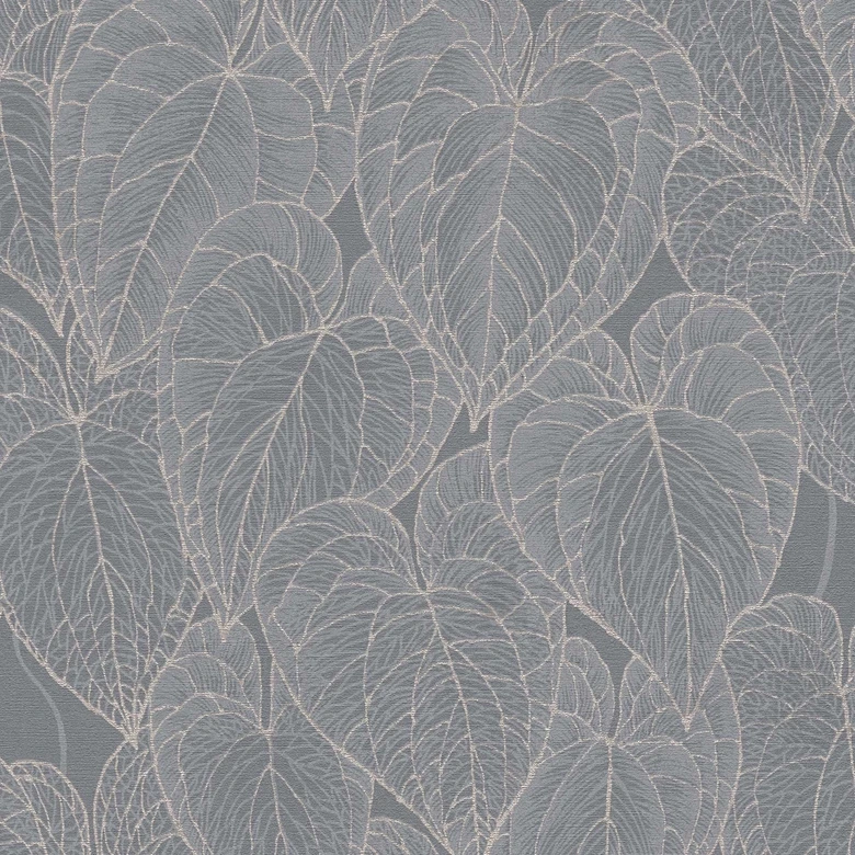 Leaves wallpaper gray silver - tropical pattern glossy - Patterned Wallpaper 