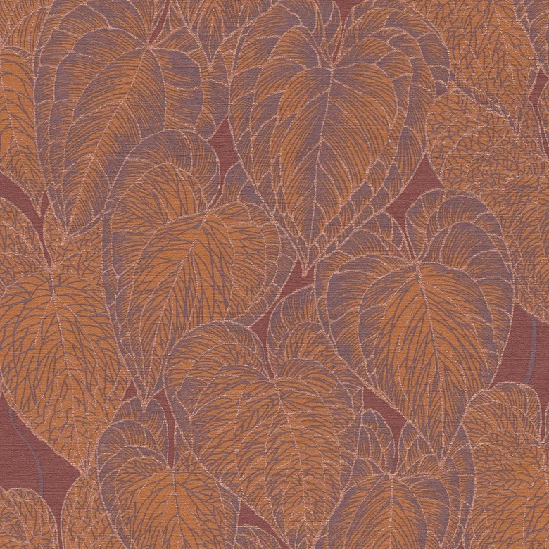 Papel pintado de hojas naranja violeta - hojas exoticas - papel pintado motivo  