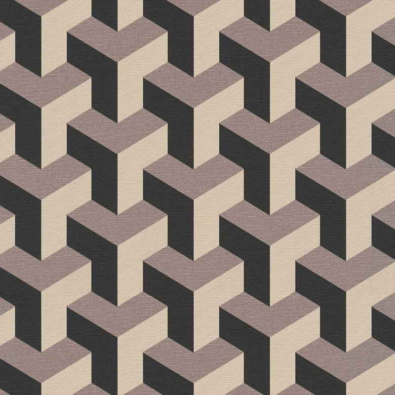 papier peint 3D cube noir beige gris - papier peint intissé géométrique moderne 