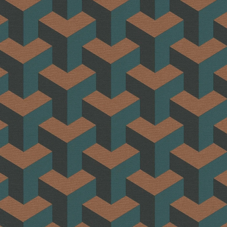 3D wallpaper cube pattern blue brown black - geometric non-woven wallpaper modern 