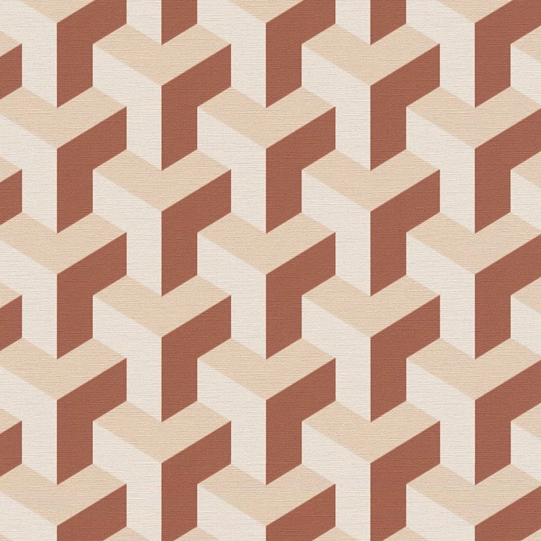 3D wallpaper cube pattern beige brown - geometric non-woven wallpaper modern 