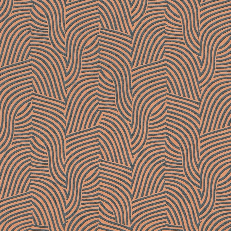 3D wallpaper with line pattern copper anthracite - non-woven wallpaper modern glossy 