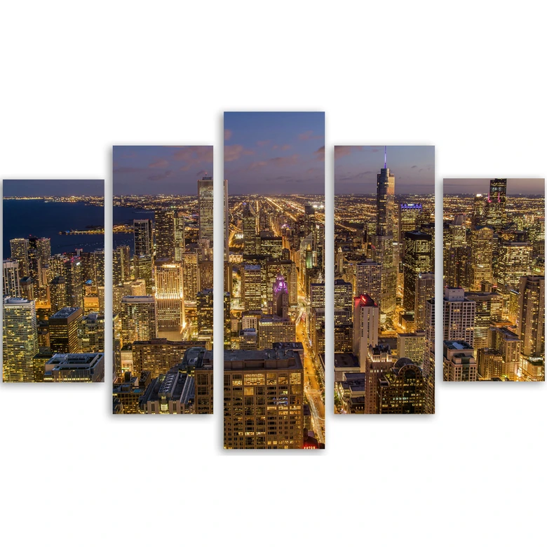 Leinwandbild 5 teilig, Chicago Stadt Night 