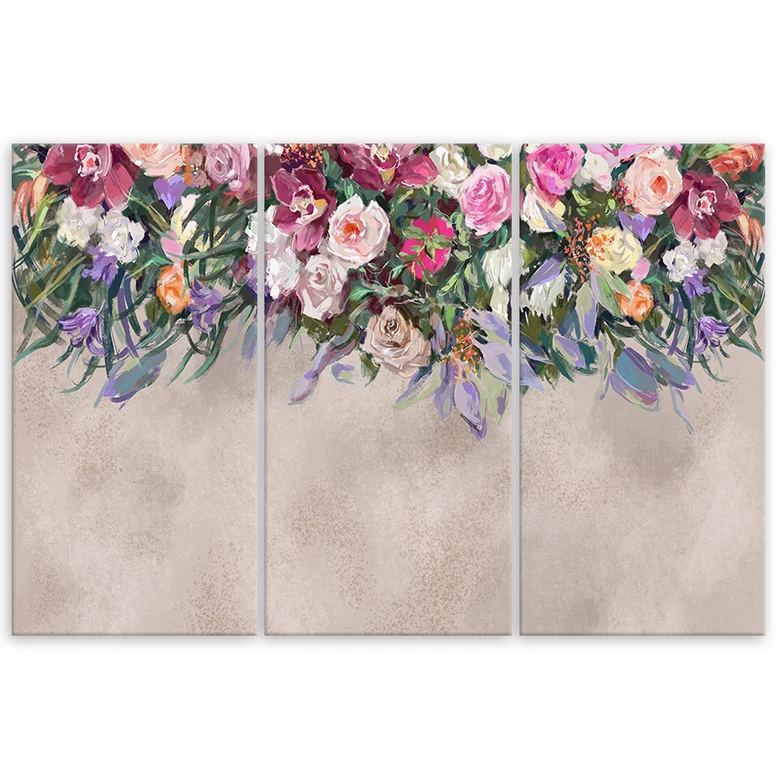 Leinwandbild 3 teilig, Blumen überwachsen 