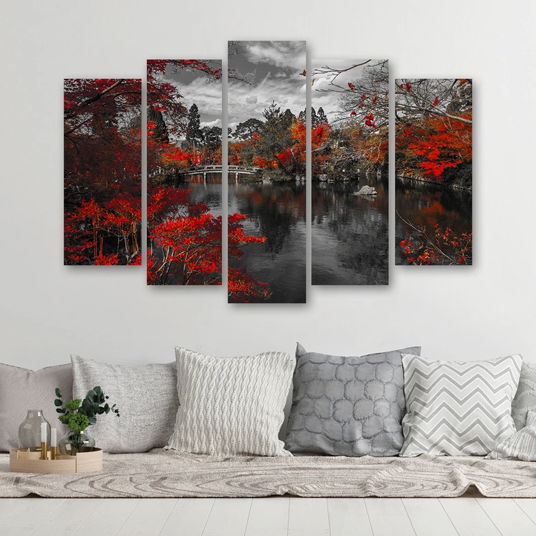 5-delige canvasprint Tuin Japan Rood 