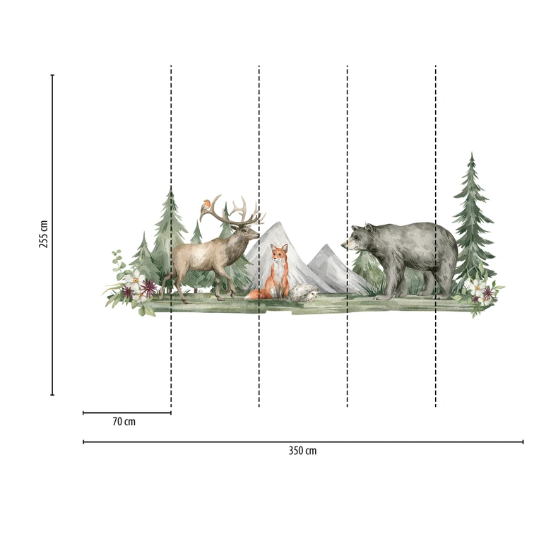Fototapete Kinderzimmer ForestAnimals weiß grün - Vliestapete Designwalls 2 - 2,55 x 3,5 m 