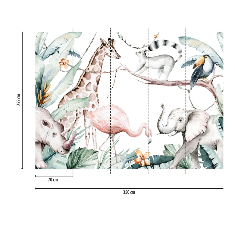Dieren SafariFriends behang in wit groen - vliesbehang Designwalls 2 - 2,55 x 3,5 m 