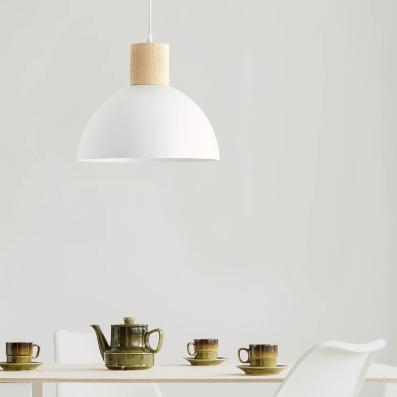 Pendelleuchte Emil, beige, 120 x 34 cm, Holz Pendel-lampe, dimmbar 