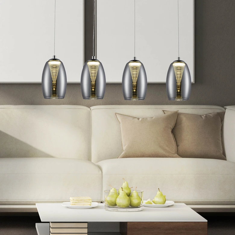 Pendelleuchte Linn, grau, 121 x 72 cm, Glas Pendellampe, dimmbar 