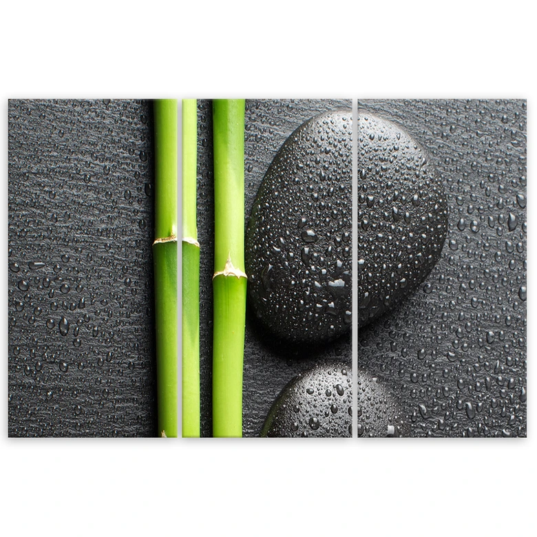 Leinwandbild 3-teilig, Steine Bamboo Zen Spa 