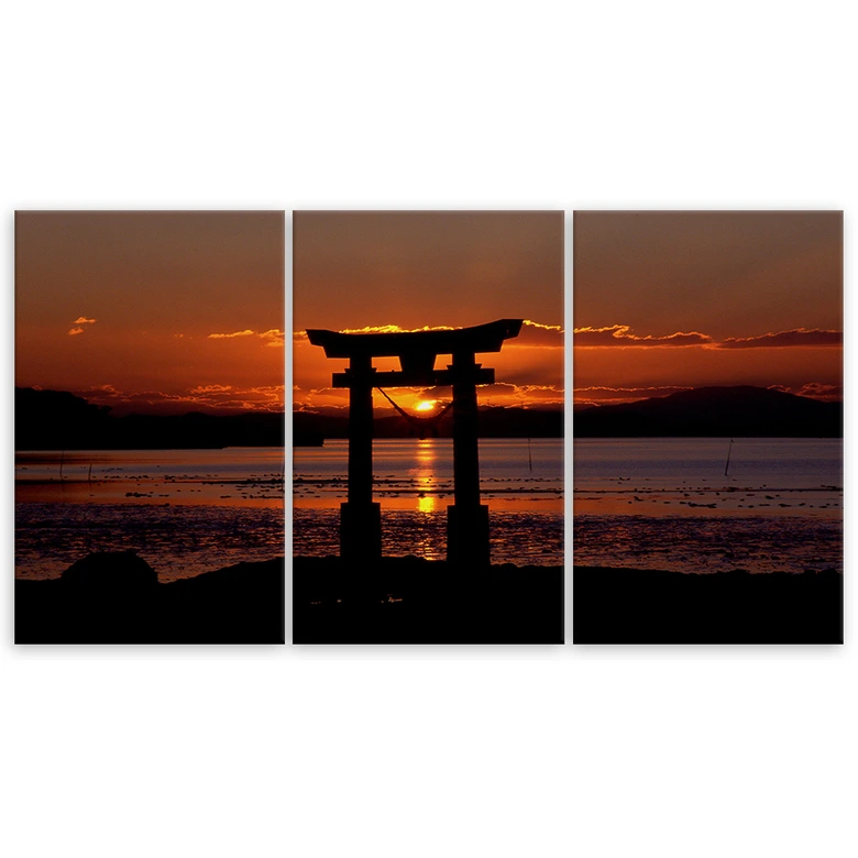 Leinwandbild 3-teilig, Torii-Tor bei Sonnenuntergang 