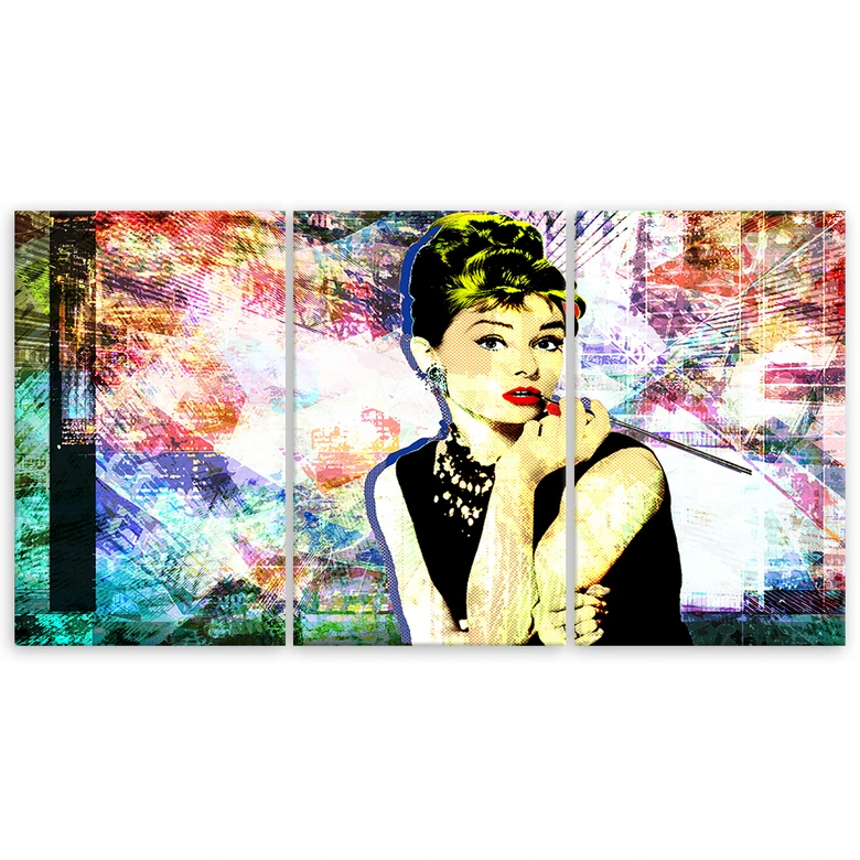 Leinwandbild 3-teilig, Audrey Hepburn Farbe 