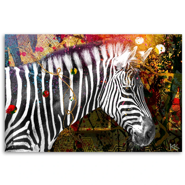 Canvasbillede, Zebra på farverig baggrund 