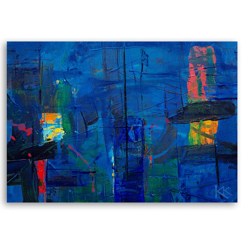 Leinwandbild, Blau Abstraktion wie gemalt 