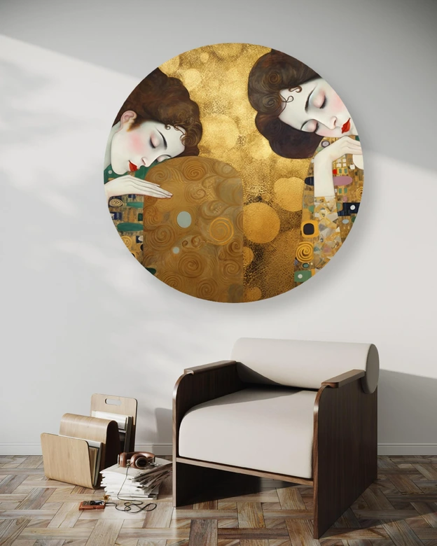Rundes Leinwandbild - Bildnis einer Frau in Gold - G. Klimt 