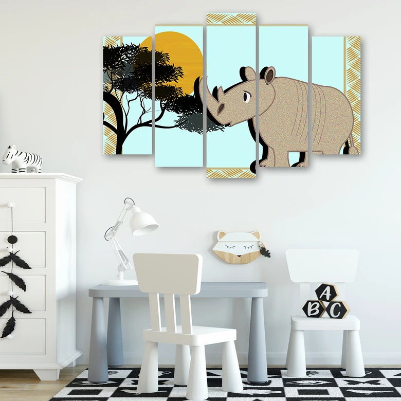 Leinwandbild 5 teilig, Rhinozeros Tiere  