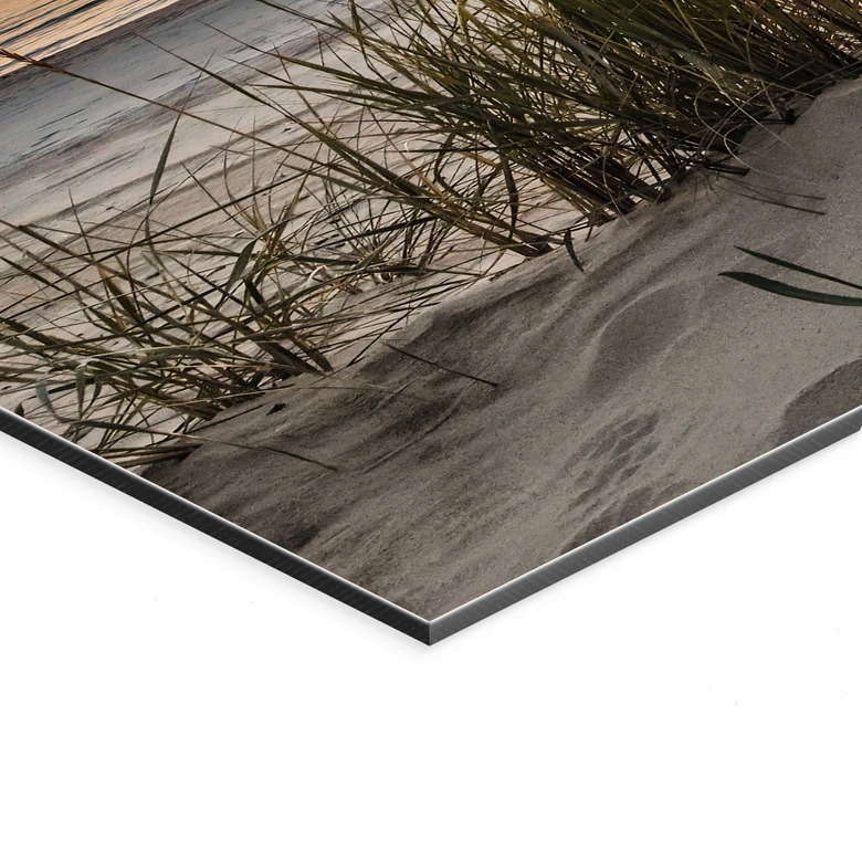 Wandbild Düne am Strand bei Sonnenuntergang - Alu-Dibond 