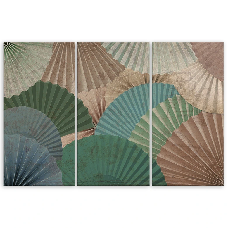 3-delige canvasprint, eenvoudige waaiers 