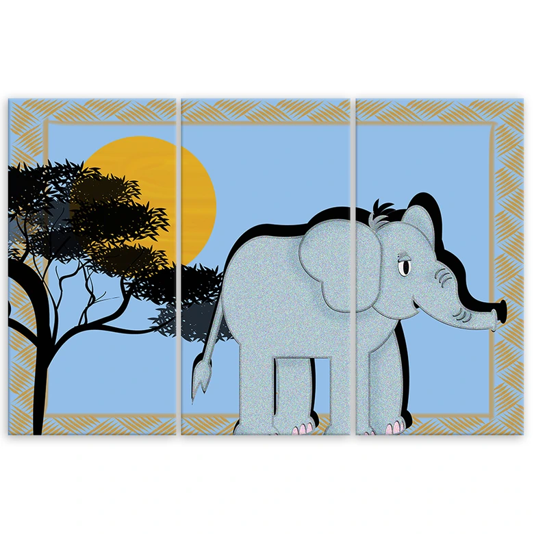 Leinwandbild 3-teilig, Elefant Tier Kinder 